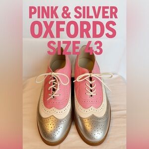 Pink, White & Silver Oxford Brogues – Size 43-Perfect W/ a Poodle Skirt!
